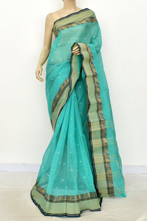 Sea Green Handwoven Tant Cotton Saree 17191