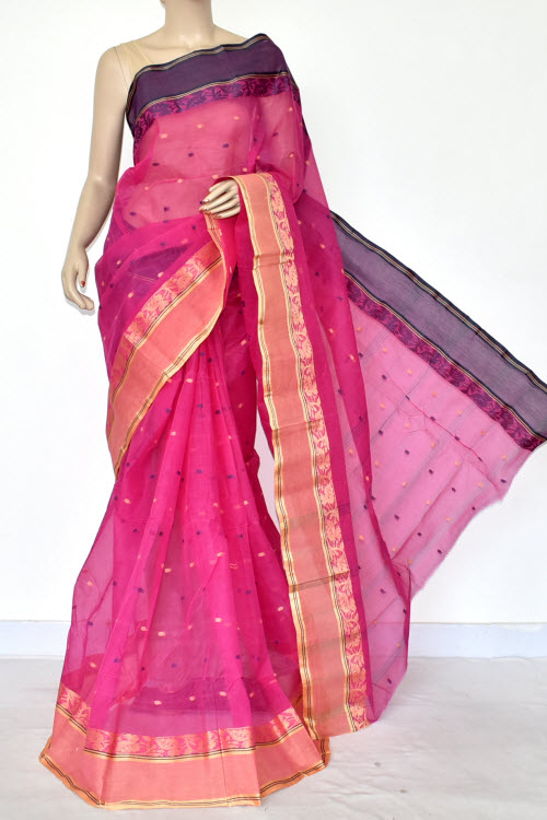 Pink Handwoven Tant Cotton Saree 17200