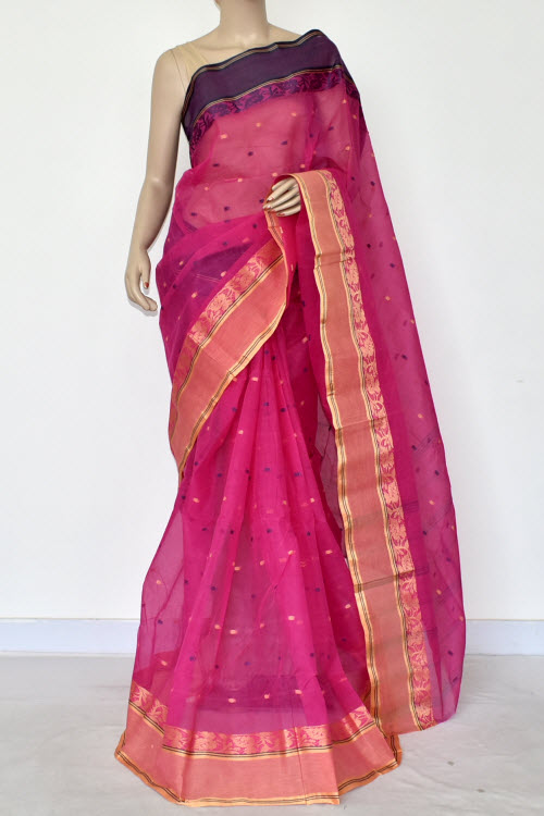 Pink Handwoven Tant Cotton Saree 17200