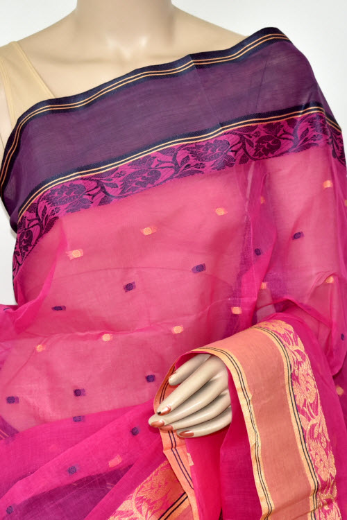 Pink Handwoven Tant Cotton Saree 17200