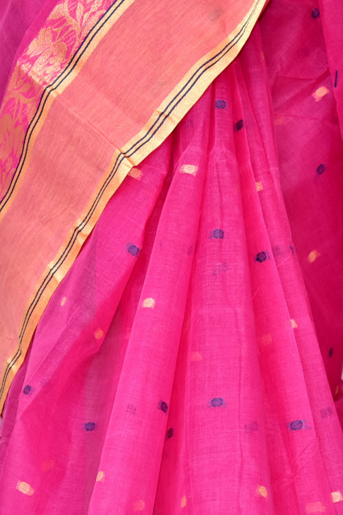 Pink Handwoven Tant Cotton Saree 17200