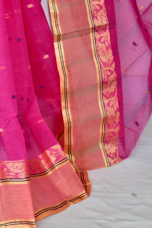 Pink Handwoven Tant Cotton Saree 17200