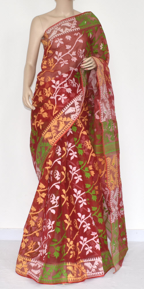 Red Handlwoven Jamdani Tant Cotton Saree 17213