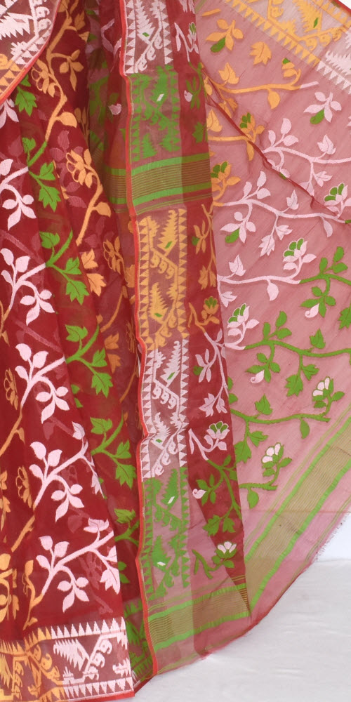 Red Handlwoven Jamdani Tant Cotton Saree 17213