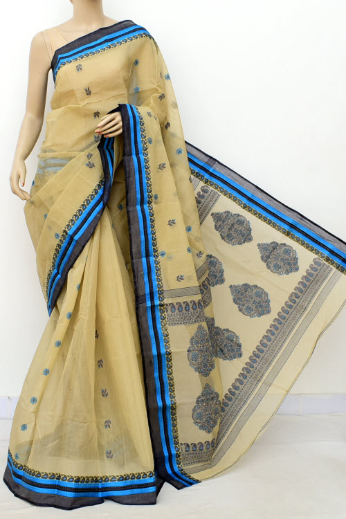 Beige Handwoven Tant Cotton Saree 17239