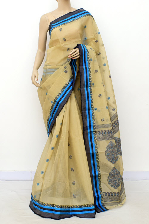 Beige Handwoven Tant Cotton Saree 17239