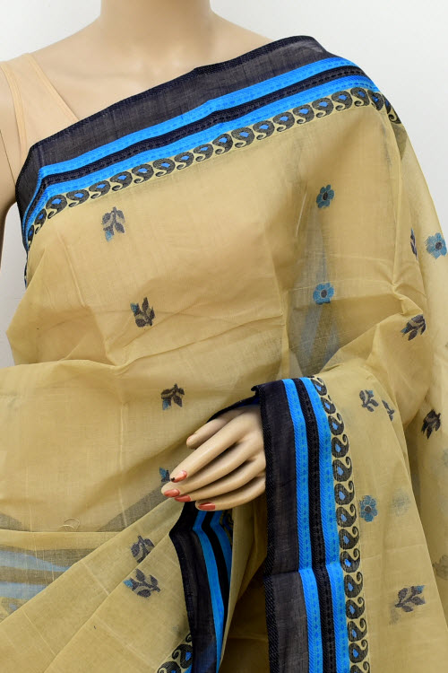 Beige Handwoven Tant Cotton Saree 17239
