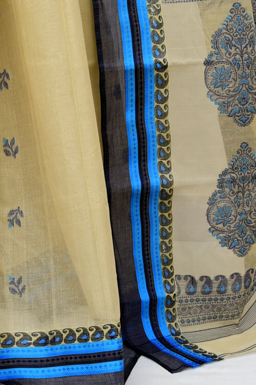 Beige Handwoven Tant Cotton Saree 17239