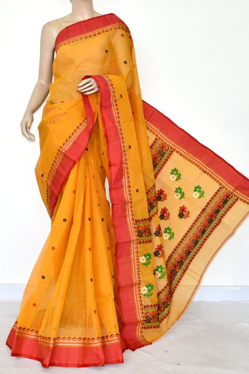 Yellow Handwoven Tant Cotton Saree 17241