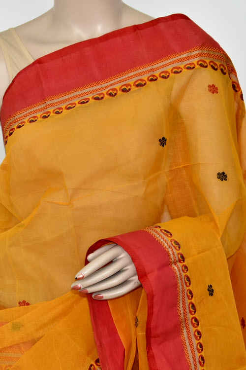 Yellow Handwoven Tant Cotton Saree 17241