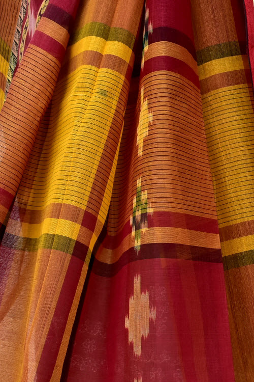 Yellow-Maroon Handwoven Tant Cotton Saree 17256