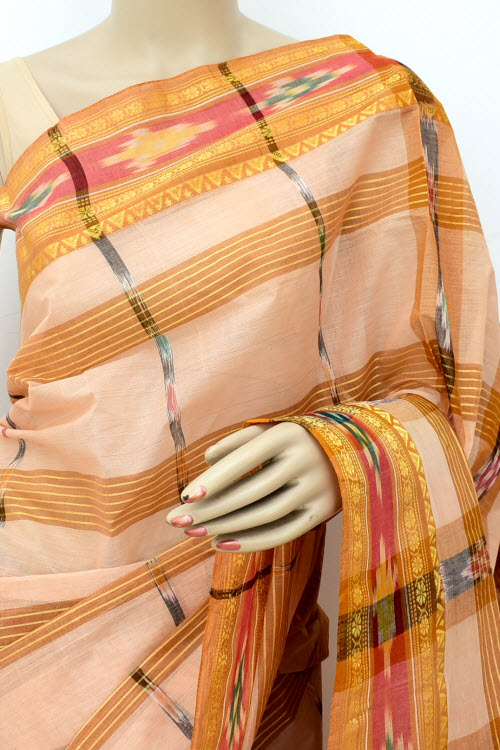 Fawn Handwoven Tant Cotton Saree 17260