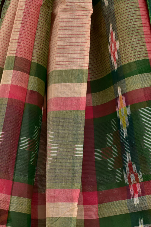 Mehndi Green-Fawn Handwoven Tant Cotton Saree 17262