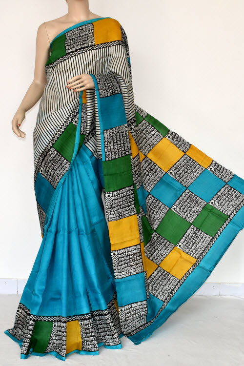 Sea Green Double Knitted Handloom Pure Silk Saree