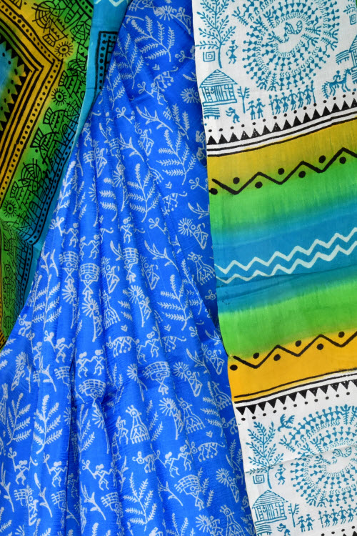 Blue-Green Double Knitted Handloom Pure Silk Saree
