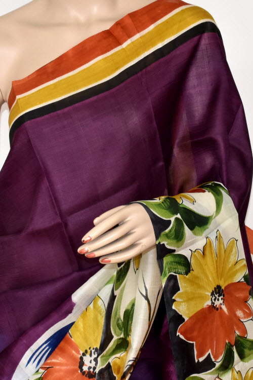 Purple-Blue Double Knitted Handloom Pure Silk Saree