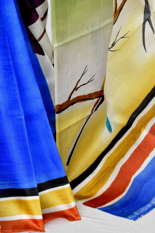 Purple-Blue Double Knitted Handloom Pure Silk Saree