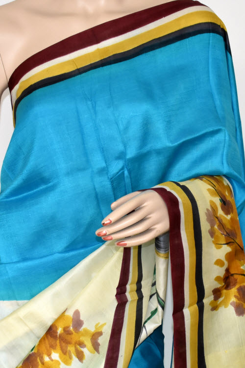 Pherozi Blue Double Knitted Handloom Pure Silk Saree