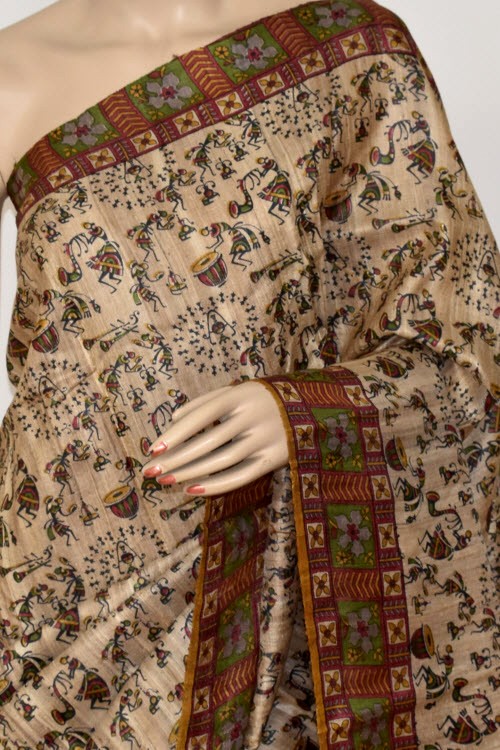 Mustard-Fawn Double Knitted Handloom Pure Silk Saree