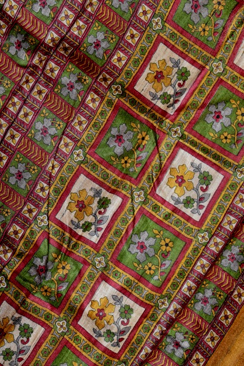 Mustard-Fawn Double Knitted Handloom Pure Silk Saree