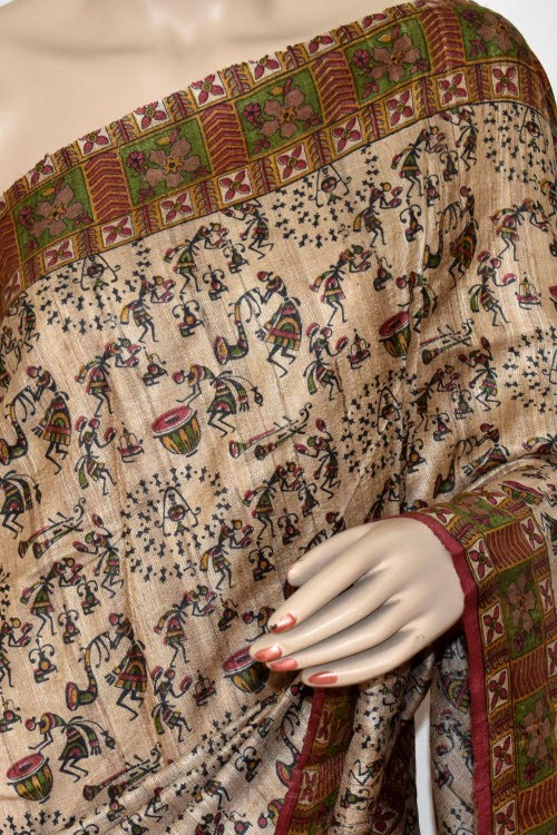 Maroon-Fawn Double Knitted Handloom Pure Silk Saree