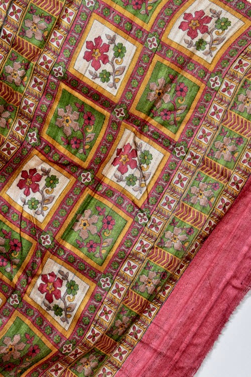 Maroon-Fawn Double Knitted Handloom Pure Silk Saree