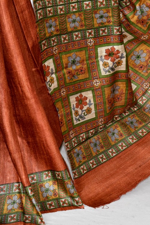 Rust-Fawn Double Knitted Handloom Pure Silk Saree