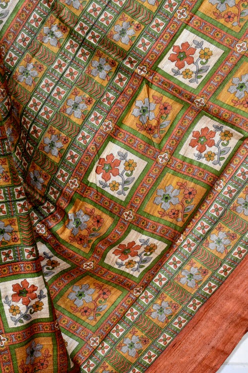 Rust-Fawn Double Knitted Handloom Pure Silk Saree