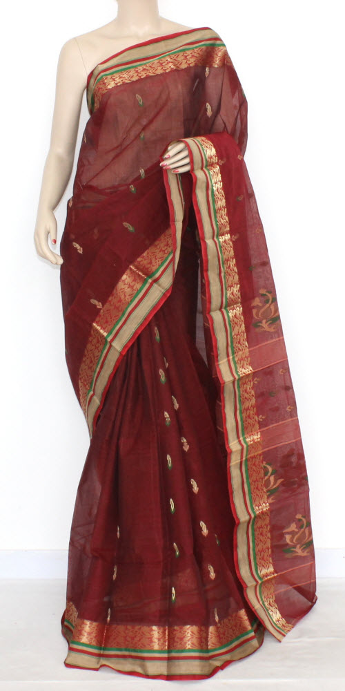 Maroon Handwoven Tant Cotton Saree with Blouse 17293