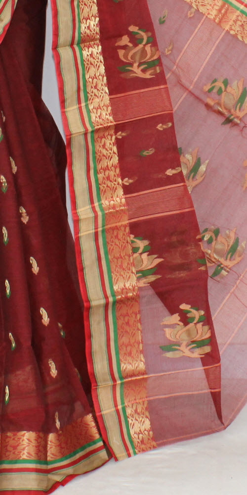 Maroon Handwoven Tant Cotton Saree with Blouse 17293