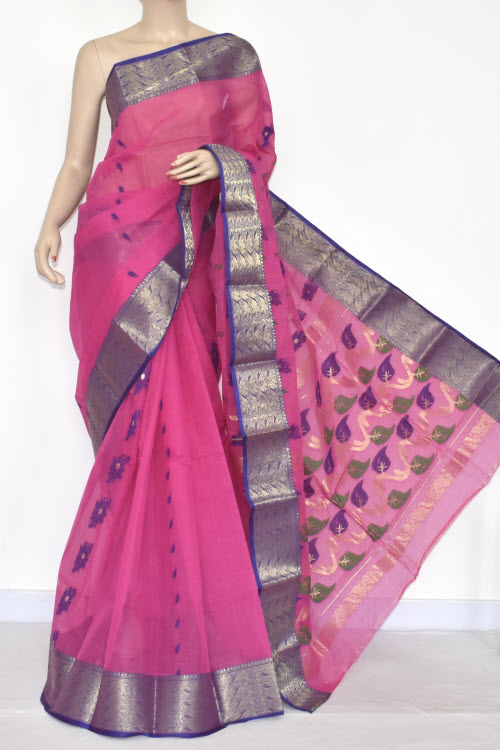 Pink Handwoven Tant Cotton Saree 17328