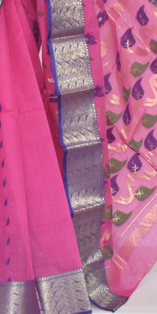 Pink Handwoven Tant Cotton Saree 17328