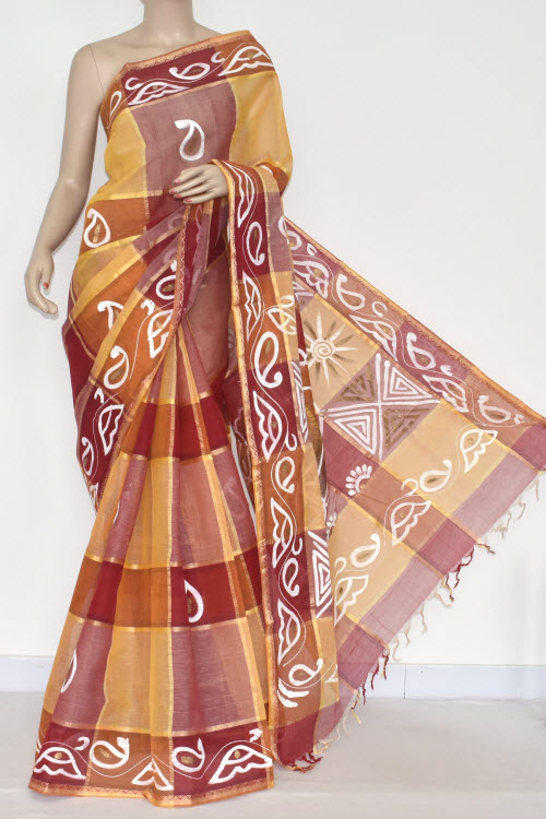 Red-Yellow Handwoven Tant Cotton Saree