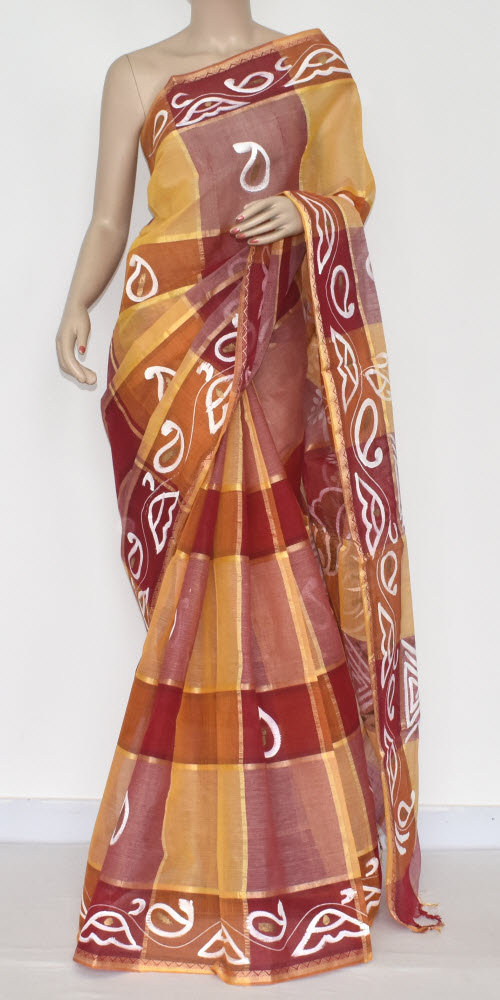 Red-Yellow Handwoven Tant Cotton Saree