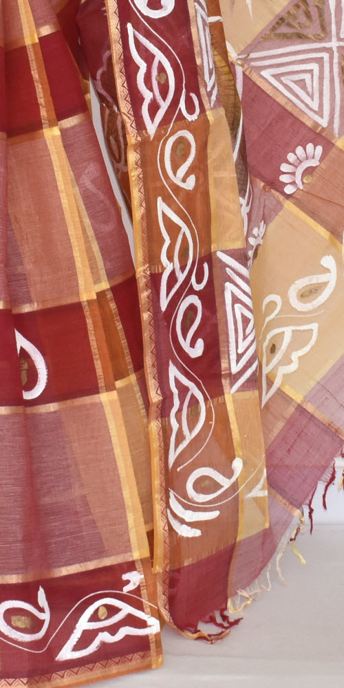 Red-Yellow Handwoven Tant Cotton Saree