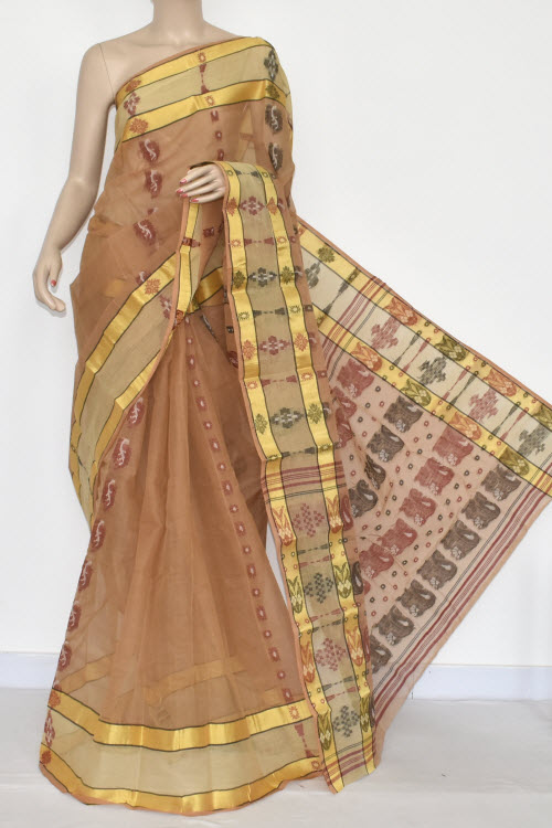 Fawn Handwoven Tant Cotton Saree 17332