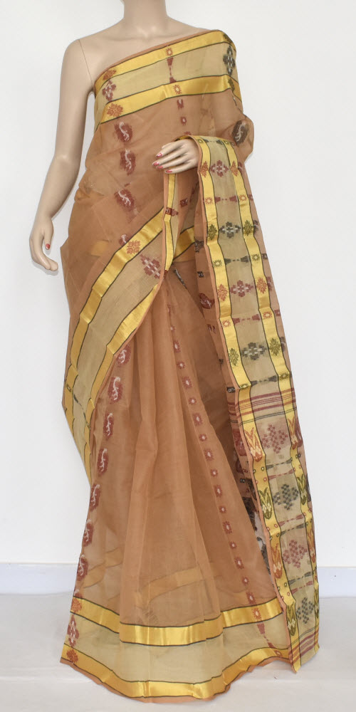 Fawn Handwoven Tant Cotton Saree 17332