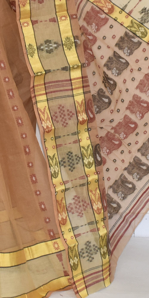 Fawn Handwoven Tant Cotton Saree 17332