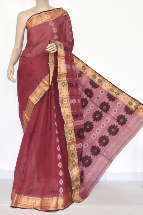 Mauve Handwoven Tant Cotton Saree