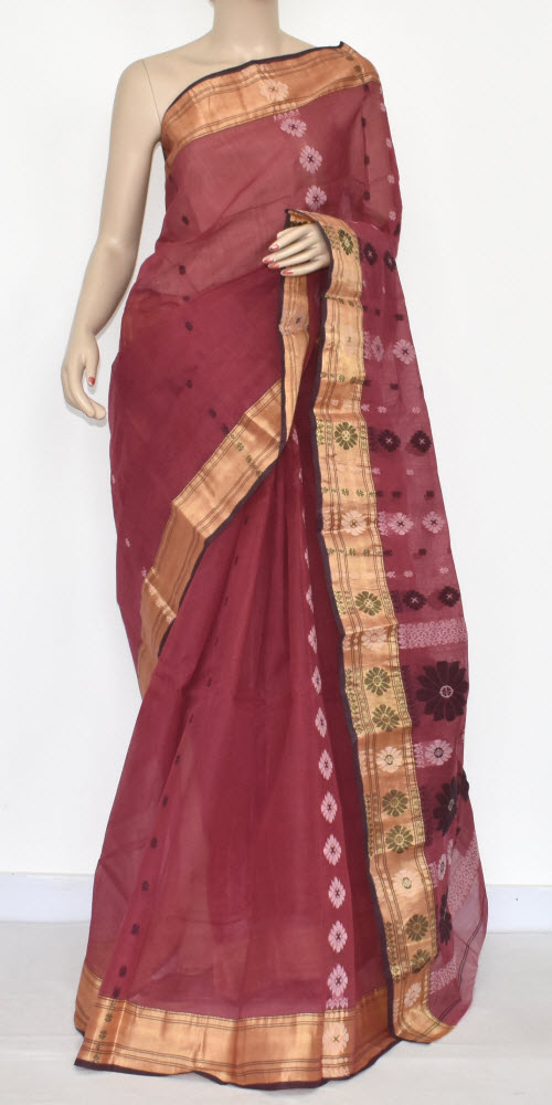 Mauve Handwoven Tant Cotton Saree