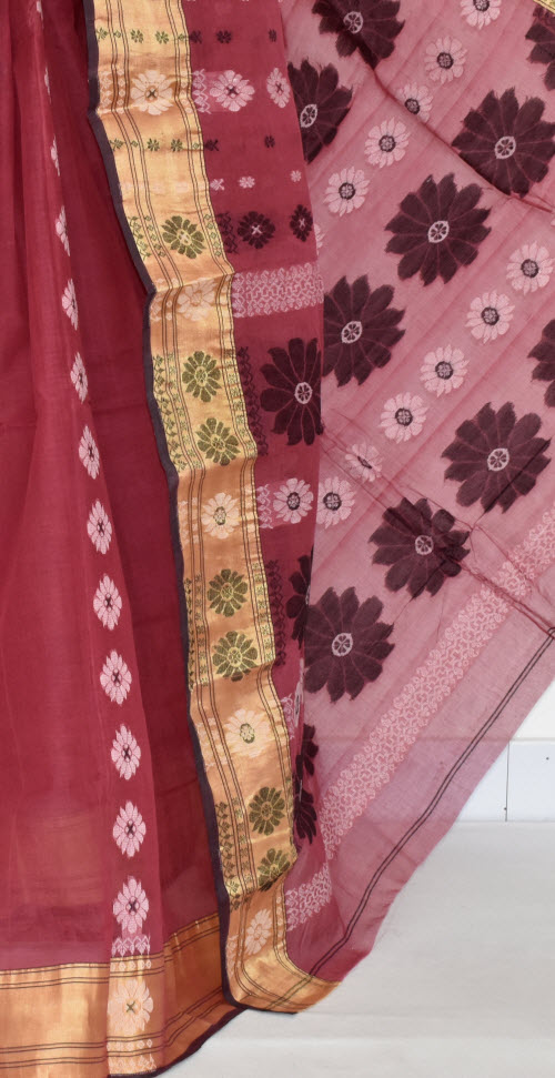 Mauve Handwoven Tant Cotton Saree