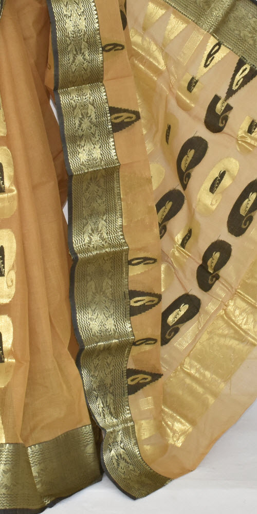 Fawn Handwoven Tant Cotton Saree 17339