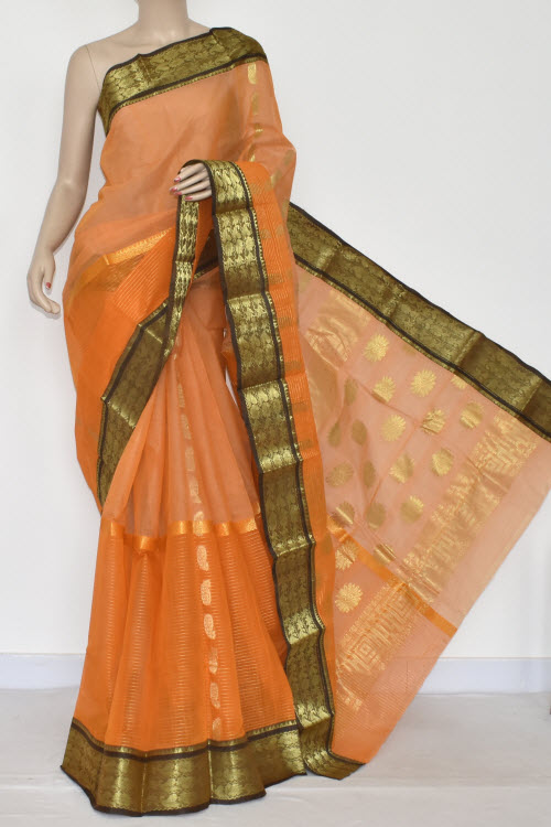 Light Orange Handwoven Tant Cotton Saree 17341