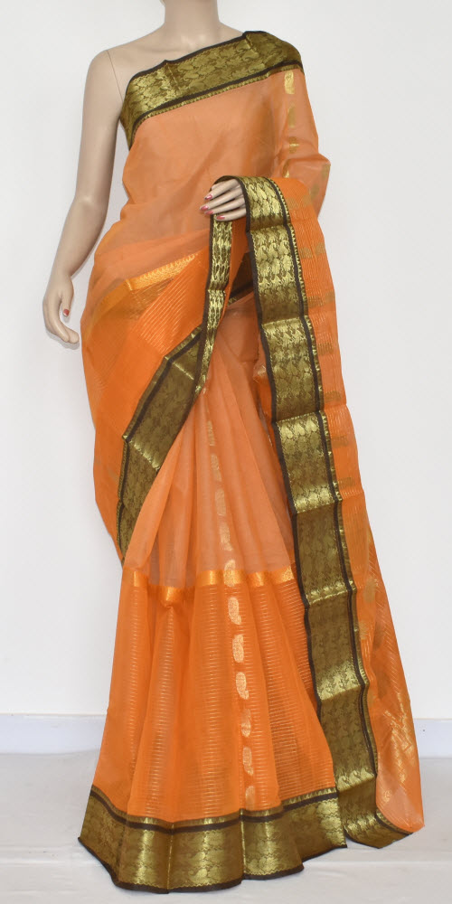 Light Orange Handwoven Tant Cotton Saree 17341