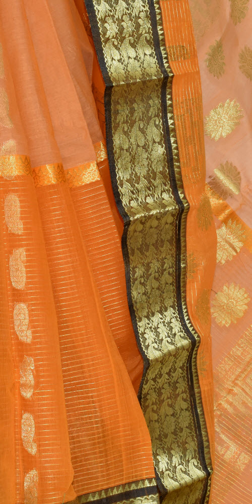 Light Orange Handwoven Tant Cotton Saree 17341