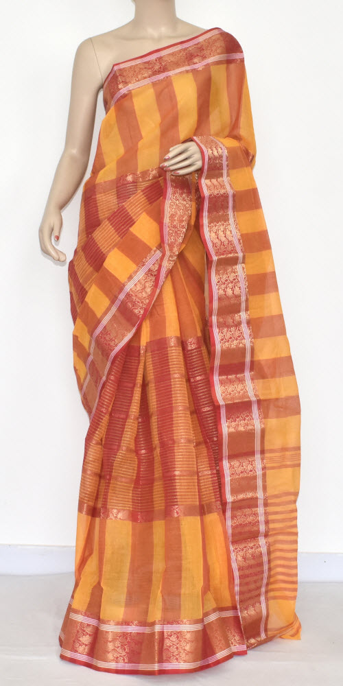 Red-Yellow Handwoven Tant Cotton Saree 17351
