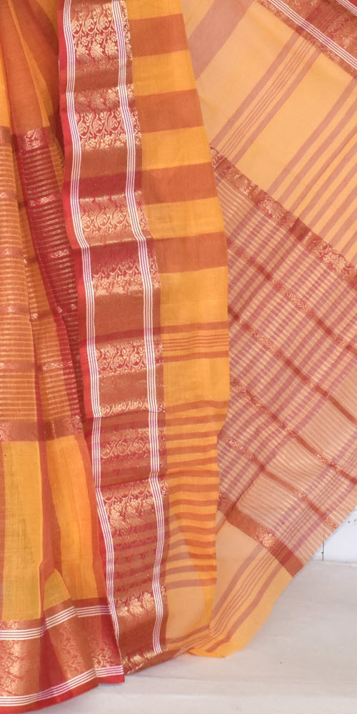 Red-Yellow Handwoven Tant Cotton Saree 17351