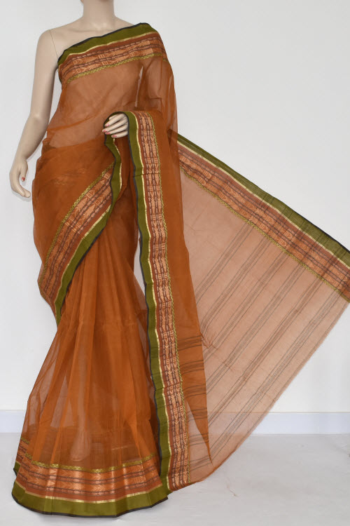 Brown Handwoven Tant Cotton Saree