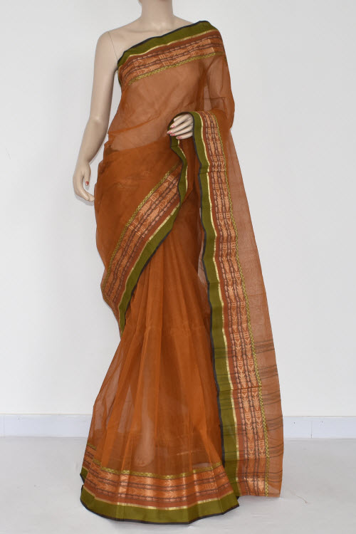 Brown Handwoven Tant Cotton Saree