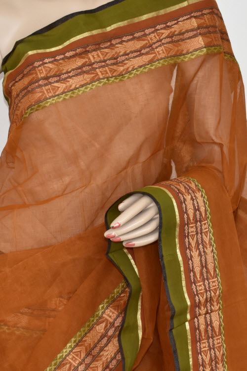 Brown Handwoven Tant Cotton Saree